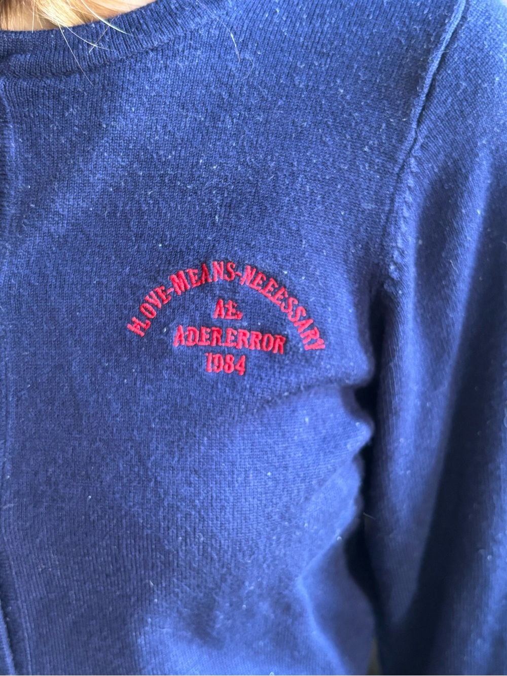 Ader Error Cropped Cardigan
Navy with Red Embroidery 
XS - Picture 6 of 11